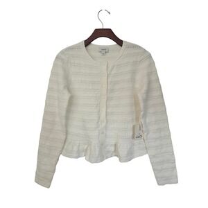 CeCe Cardigan Pointelle Peplum Womens S Antique White NWT $99 7026C236